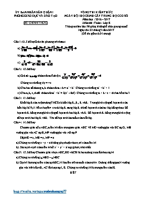 Vòng thi kiến thức ngày hội học sinh cấp Trung học cơ sở môn Toán Lớp 8 - Năm học 2016-2017 - Phòng GD & ĐT Quận I (Có đáp án)